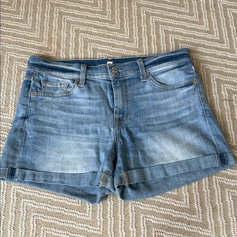 7 For All Mankind Light Blue Denim Shorts